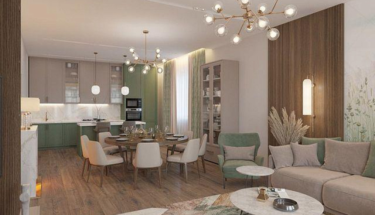 Проект 3в1 кухня, столовая, гостиная от Ксении Коротковой